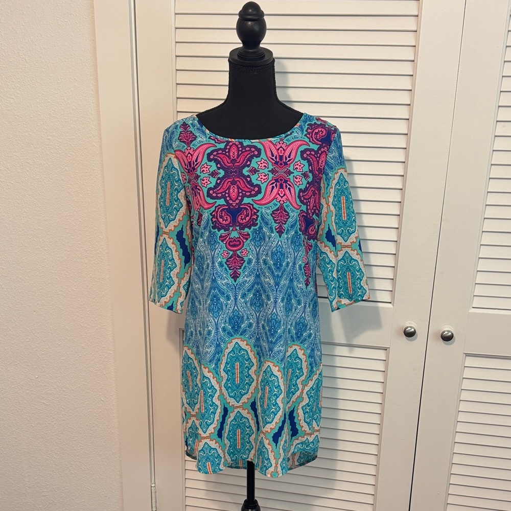 Pink Owl Turquoise and Coral Dress